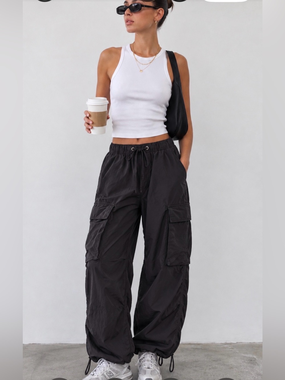 bp Charcoal Gray Cargo Wide-Leg Drawstring Pants